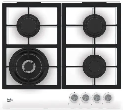 Plita incorporabila Beko HILW64225SW, Gaz, 4 arzatoare, Gratar de fonta (Alb)