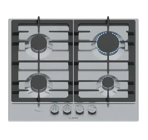 Plita incorporabila Bosch PCP6A5I90, Gaz, 4 arazatoare, Flame select, Gratar fonta, 60 cm (Inox)
