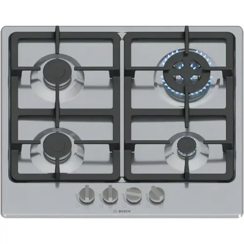 Plita incorporabila Bosch PGH6B5K90, Gaz, 4 arazatoare, Gratar fonta, Arzator Wok, 60 cm (Inox)