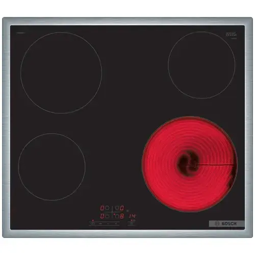 Plita incorporabila Bosch PKE645BB2E, Vitroceramica, 4 zone de gatit, TouchSelect, ReStart, Temporizator, HighSpeed, 60cm, Negru
