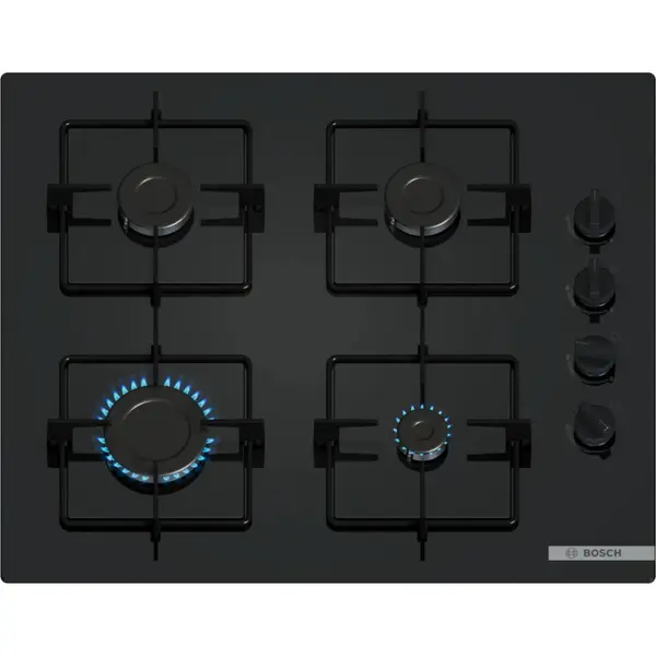 Plita incorporabila Bosch POP6B6K30, Gaz, 4 arzatoare, 60 cm, Oprire de siguranta, Negru