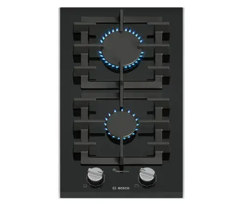 Plita incorporabila Bosch PRB3A6I40, Gaz, 2 arzatoare, FlameSelect, Vitroceramica, Domino 30 cm (Negru)