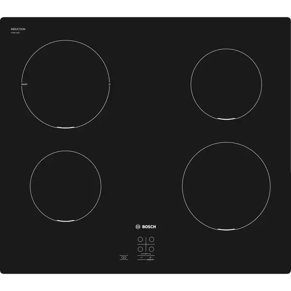 Plita incorporabila Bosch PUG611AA5E, Inductie, 4 zone de gatit, TouchControl, Functie Power Boost, QuickStart, Child Lock, Negru