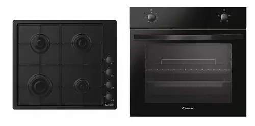 Plita incorporabila Candy CHW6LBB, Gaz, 4 Arzatoare, Aprindere electrica, Siguranta arzatoare, 60 cm + Cuptor incorporabil Candy Idea FIDC N100, Electric, 70 l (Negru)