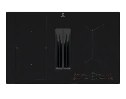 Plita incorporabila cu hota integrata Electrolux ECC83443CZ, Inductie, ComboHob FlexiBridge, 80 cm, Booster (4 zone), Motor inverter, 2 Filtre de carbon si aluminiu incluse, 650 mc/h, SaphirMatt (Negru)