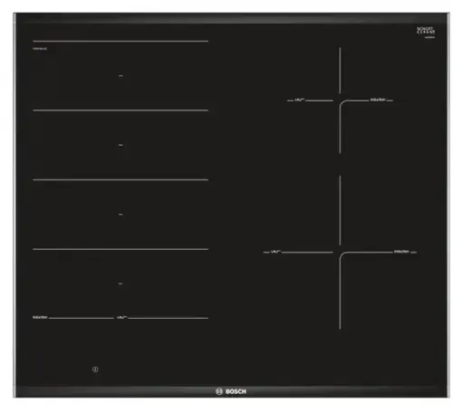 Plita incorporabila cu inductie Bosch PXE675DC1E, 4 zone de gatit, Putere 7400 W (Negru)