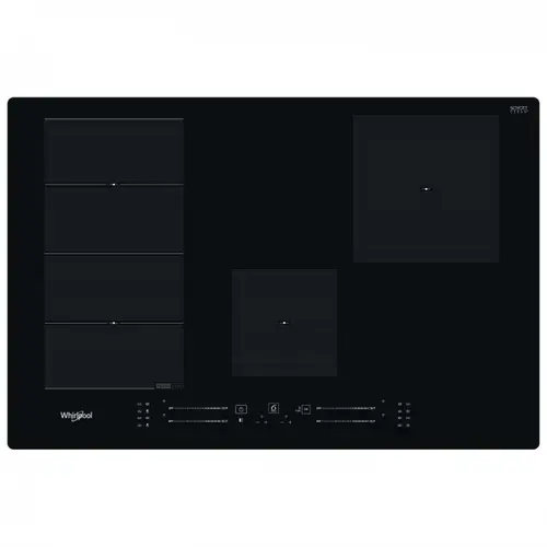 Plita incorporabila cu inductie Whirlpool WFS3977NE, Putere 7.2 kW, 4 zone de gatit, Booster, 6th Sense, FlexiSide, ChefControl, TouchControl, EasyDisplay, 77 cm (Negru)