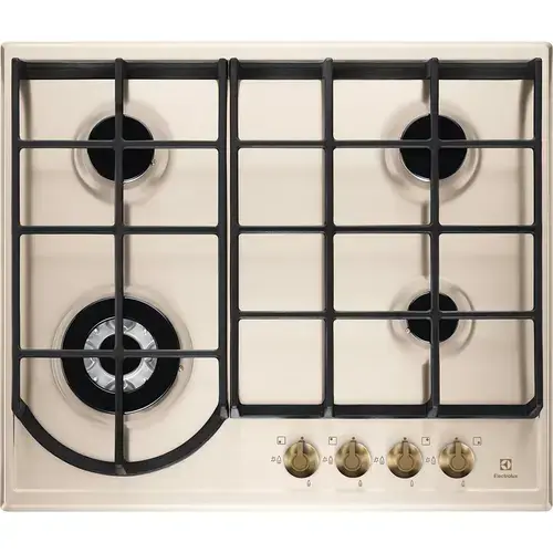 Plita incorporabila Electrolux EGH6343RON, Gaz, 4 arzatoare, Gratare de fonta (Crem)