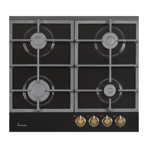 Plita incorporabila Fram FBH-S4IWF-GRBK, Gaz, 4 arzatoare, Aprindere electrica, Gratar fonta, Duze GPL incluse, 60 cm, Sticla neagra