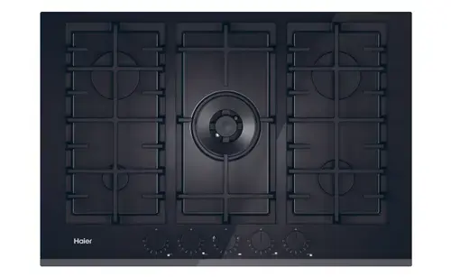 Plita incorporabila Haier HAVG75TBBP, Gaz, 5 arzatoare, Wok, 12500 W, Sticla (Negru)