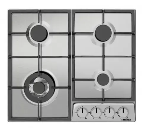 Plita incorporabila Hansa BHGI6718311, Gaz, 4 arzatoare, Aprindere electrica, 60 cm, WOK, Gratare fonta (Inox)