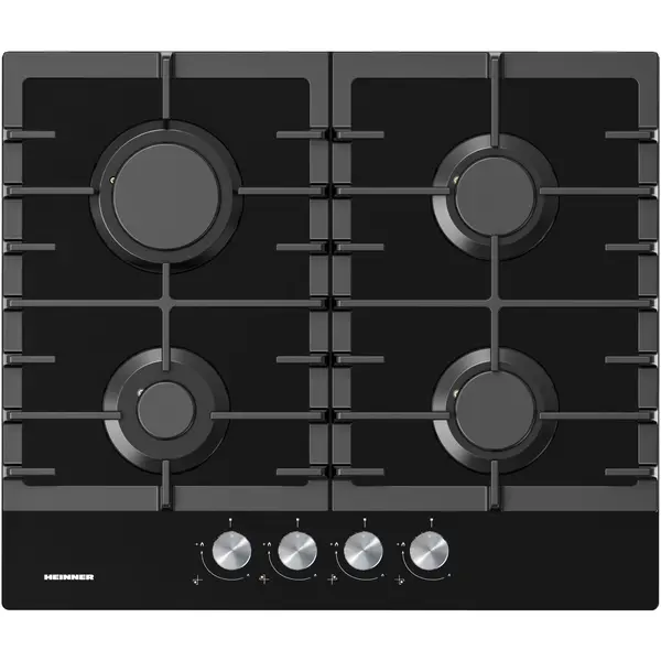 Plita incorporabila Heinner HBH-M421IRFGBK, Gaz, 4 arzatoare, Aprindere electrica, Sticla neagra