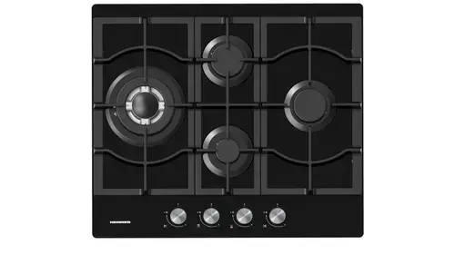 Plita incorporabila HEINNER HBH-M452IWFGBK, Gaz, 4 arzatoare, Wok, Aprindere electrica, Sticla (Negru)