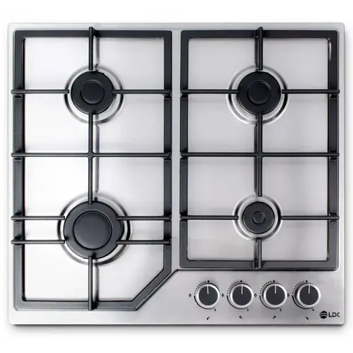 Plita incorporabila LDK 4GFIX, Gaz, 4 arzatoare, Aprindere electrica, Gratare fonta, Siguranta, 60 cm (Inox)