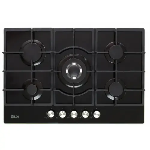 Plita incorporabila LDK Marbella WOK JZ5BK75, Gaz, 5 arzatoare, WOK, Aprindere electrica, Gratare fonta, Siguranta, 75 cm (Negru)