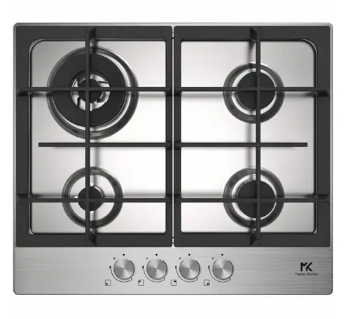 Plita incorporabila Master Kitchen MKHG 6031ED-TCXS, Gaz, 4 arzatoare, Gratare fonta, Arzator wok, Aprindere electrica integrata, Sistem siguranta, 60 cm (Inox)