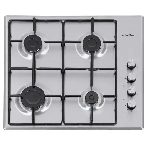 Plita incorporabila Nobeltek NHBG-6400IX, Gaz, 4 arzatoare, Aprindere electrica, Gratar emailat (Inox)