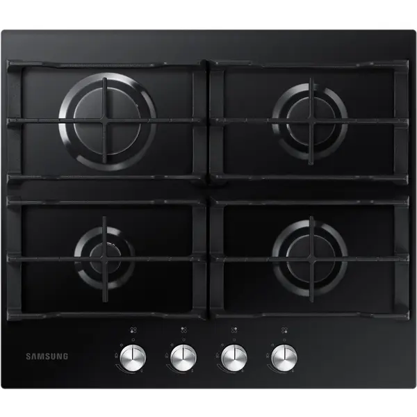 Plita incorporabila Samsung NA64H3000AK/L1, Gaz, 4 arzatoare, Gratare de fonta, Sticla neagra, Oprire de siguranta