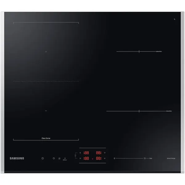 Plita incorporabila Samsung NZ64B5046JK/U2, Inductie, 4 zone de gatire, Flex Zone, SmartThings Cooking, Wi-Fi, Auto Connectivity(cu hote compatibile), 60 cm, Negru/Inox