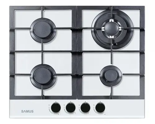 Plita incorporabila Samus PSG-64SG3 White, Gaz, 4 arzatoare, Arzător WOK, Aprindere electrica (Alb)