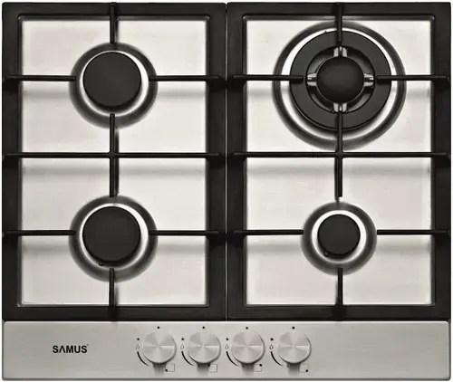 Plita incorporabila Samus PSG-64SX2, Gaz, 4 arzatoare, Arzator Wok, Aprindere electrica (Inox)