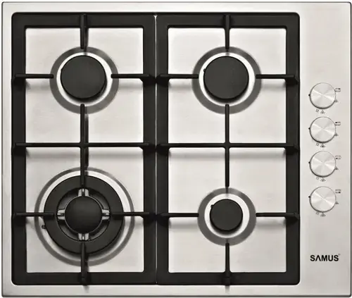 Plita incorporabila Samus PSG-64SX4, Gaz, 4 arzatoare, Arzator Wok, Aprindere electrica (Inox)