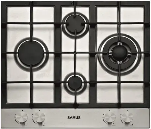 Plita incorporabila Samus PSG-64SX6, Gaz, 4 arzatoare, Arzator Wok, Aprindere electrica (Inox)
