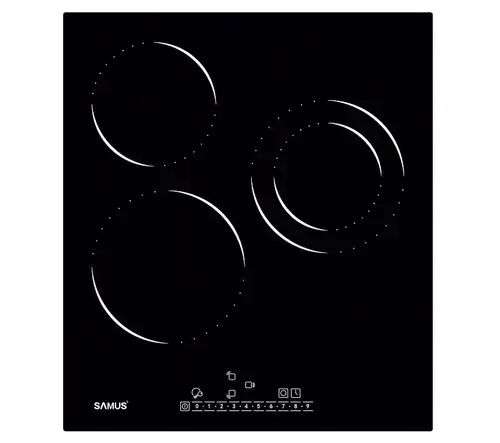 Plita incorporabila Samus PSVE-43BG1, 3 Zone de gatit, Vitroceramica, Touch Control, 9 Trepte, Timer (Negru)