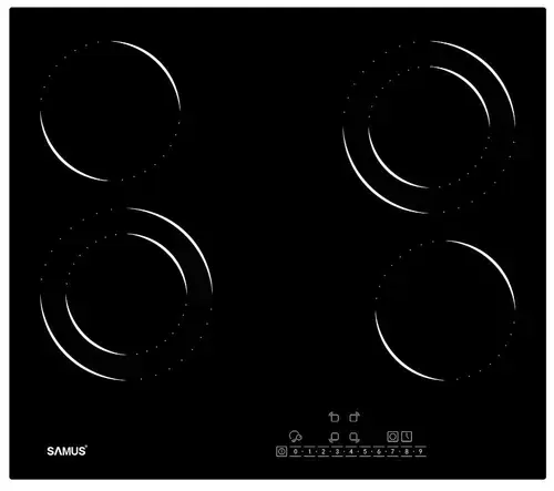 Plita incorporabila Samus PSVE-64BG6, 4 Zone de gatit, Vitroceramica, Touch Control, 9 Trepte, Timer (Negru)