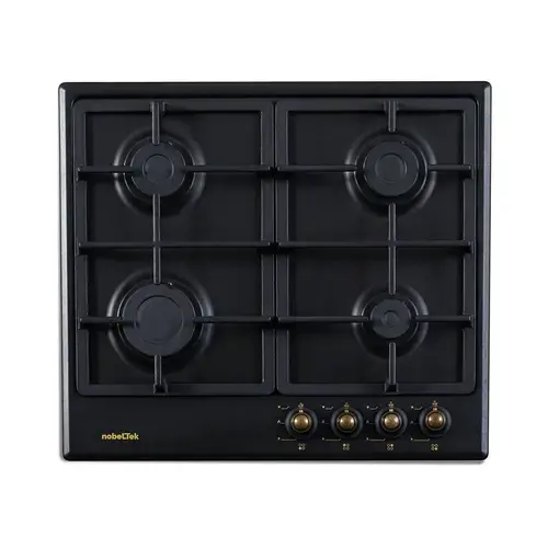 Plita pe Gaz Incorporabila NobeLTek BI NHBG-9744RANT, Comenzi Frontale, Aprindere Buton, Gratare Fonta, Design Rustic (Antracit)