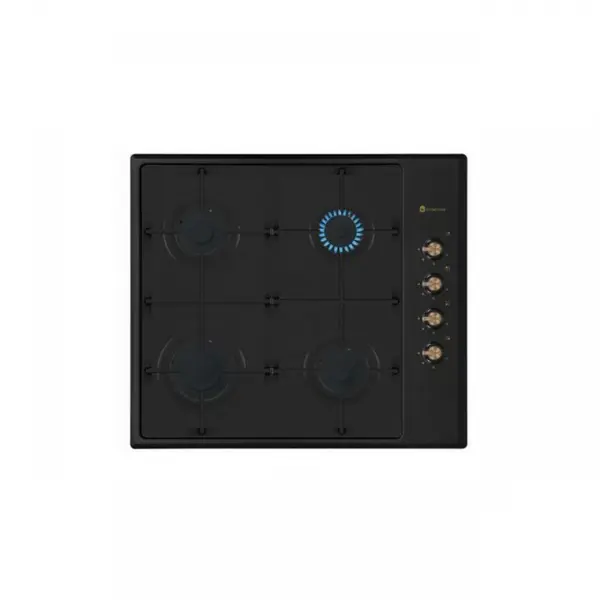 Plita Rustica Gaz, Incorporabila, 4 Arzatoare gaz, Studio Casa Dolce Vita PDV60 Nero, Gratare fonta, Aprindere electrica, Valve de siguranta, Negru