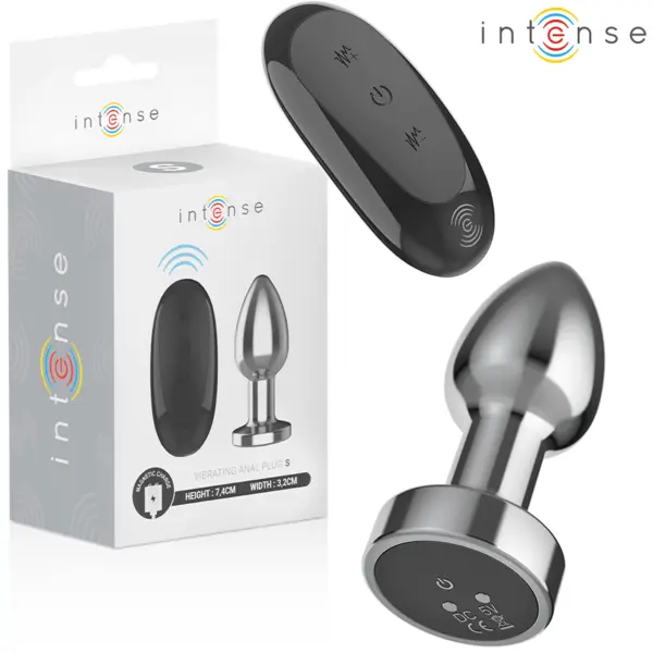 Plug anal cu vibrații INTENSE – Metal cu telecomandă, 10 moduri, aluminiu, waterproof, mărime S, 7.4 cm