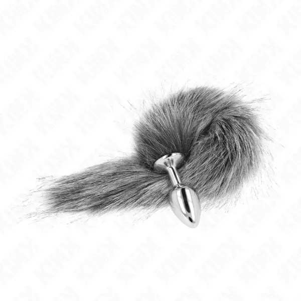 Plug anal Kink cu coadă sintetică 40 cm, culoare gri, 7 x 3 cm, mărimea S