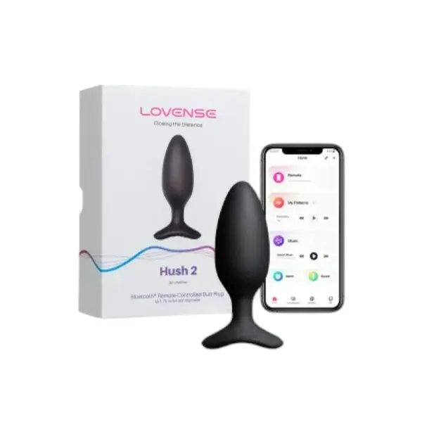 Plug anal LOVENSE - HUSH 2, control prin aplicație, cu 10 funcții de vibrare, lungime inserabilă 13 cm, diametru 5.7 cm, culoarea negru(mare)