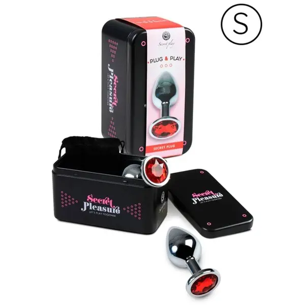 Plug anal Secretplay – Red S, din aluminiu ultra-fin, pentru stimulare anală, decorat cu cristal roșu, mărimea S