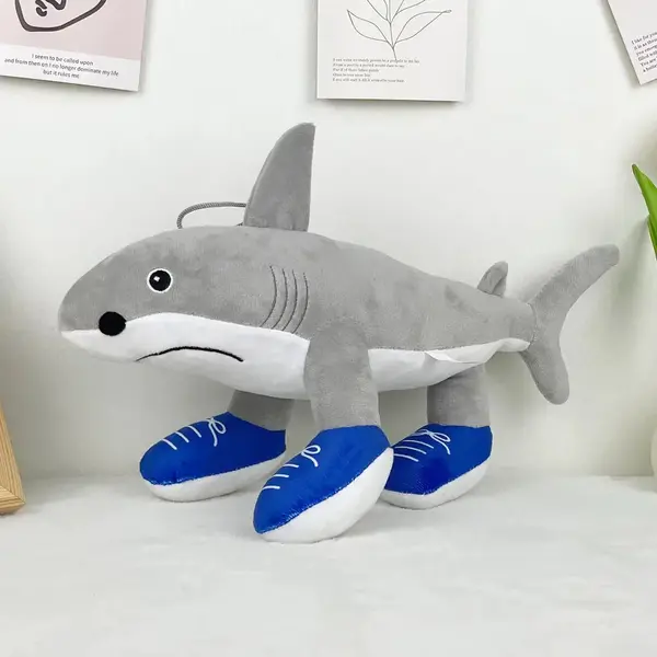 Plus Rechin Tralalelo Tralala 45 cm, jucarie haioasa cu adidasi albastri