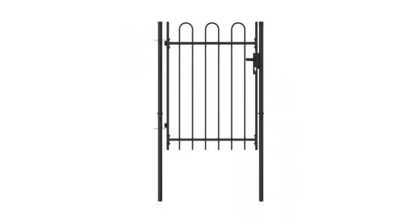 Poarta de gard cu o usa, varf arcuit, negru, 1 x 1,2 m, otel