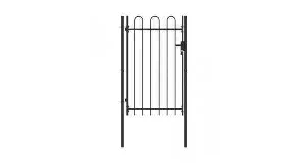 Poarta de gard cu o usa, varf arcuit, negru, 1 x 1,5 m, otel