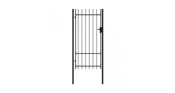 Poarta de gard cu o usa, varf ascutit, negru, 1 x 2 m, otel