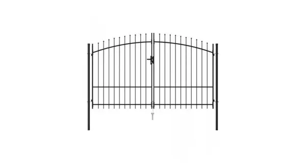 Poarta de gard cu usa dubla, varf ascutit, negru, 3x2 m, otel