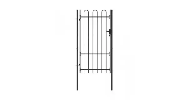 Poarta de gard, o usa, cu varf arcuit, negru, 1 x 1,75 m, otel