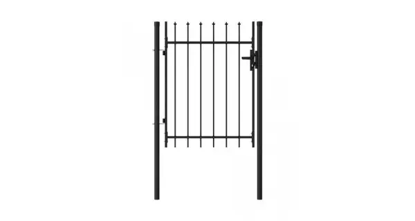 Poarta de gard, o usa, cu varf sulita, negru, 1 x 1,2 m, otel