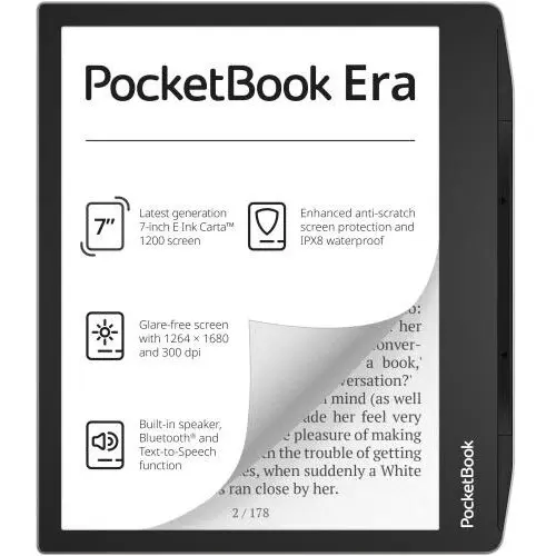 Pocketbook eBook Reader PocketBook Era, ecran tactil 7 inch, E Ink Carta, 300dpi, Bluetooth, SMARTlight, IPX8, 16 GB, Negru