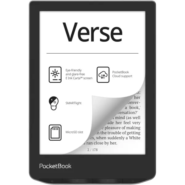 Pocketbook eBook Reader PocketBook Verse PB629, ecran tactil 6.0 E Ink Carta™ 1200, 212dpi, 8GB, SMARTlight, G-sensor, WiFi, Gri