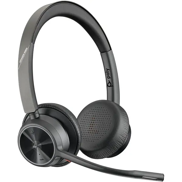 POLY Casti PC wireless Poly Voyager 4320-M, dongle bluetooth BT700/cablu USB-A la USB-C, autonomie max. 24 h, raza de acoperire max. 50 m, certificate Microsoft Teams, cu husa de transport, Negru