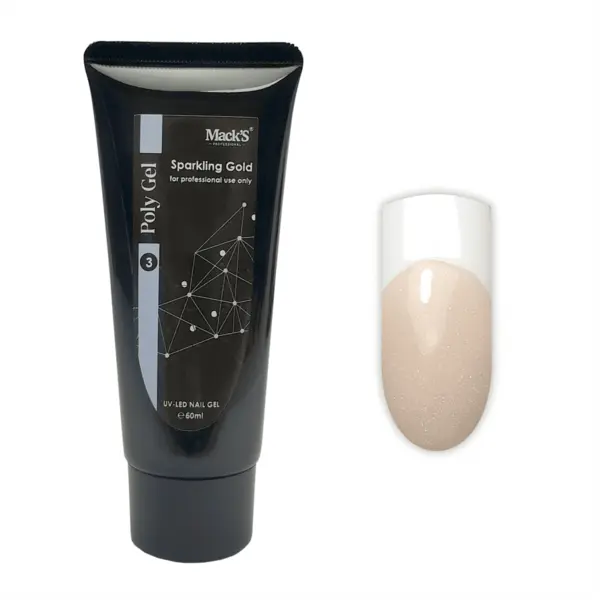 PolyGel Sparkling Gold Mack’s 60gr – Gel Acrilic Profesional cu Sclipici | FSM România