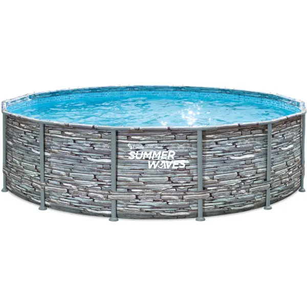 Polygroup Piscina cu cadru metalic Summer Waves®, 427 x 107 cm, cu scara, filtru si accesorii de curatare, Imitatie Piatra