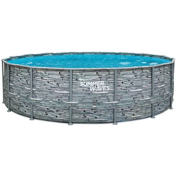 Polygroup Piscina cu cadru metalic Summer Waves®, 488 x 122 cm, cu scara, filtru si accesorii de curatare, Imitatie piatra