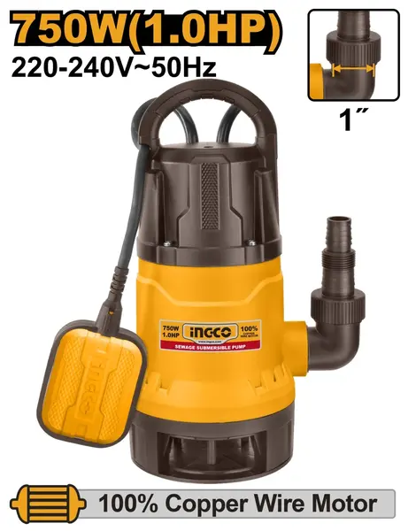 Pompa apa Sumersibila Plastic cu Plutitor 750W 1 inch, Ingco SPD7508