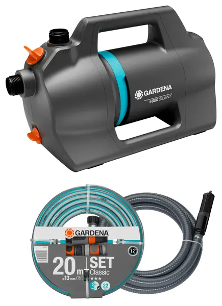 Pompa de grădină Gardena - 5000 Silent set, 550 W, 5100 l/h, cu furtunuri